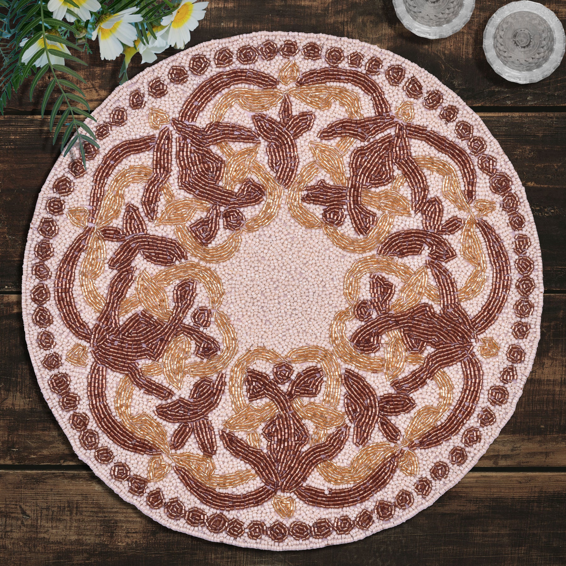 Gold Ivory Beaded Placemats - Set of 2 - Decozen