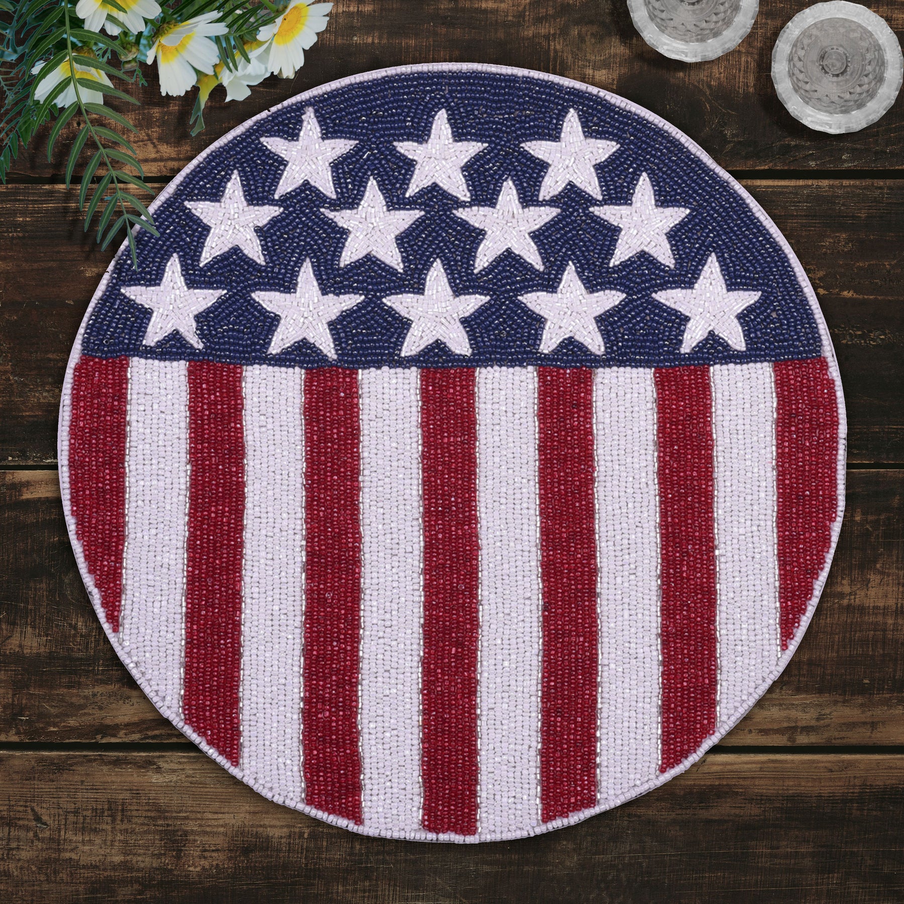 USA Flag Round Beaded Placemats - Decozen