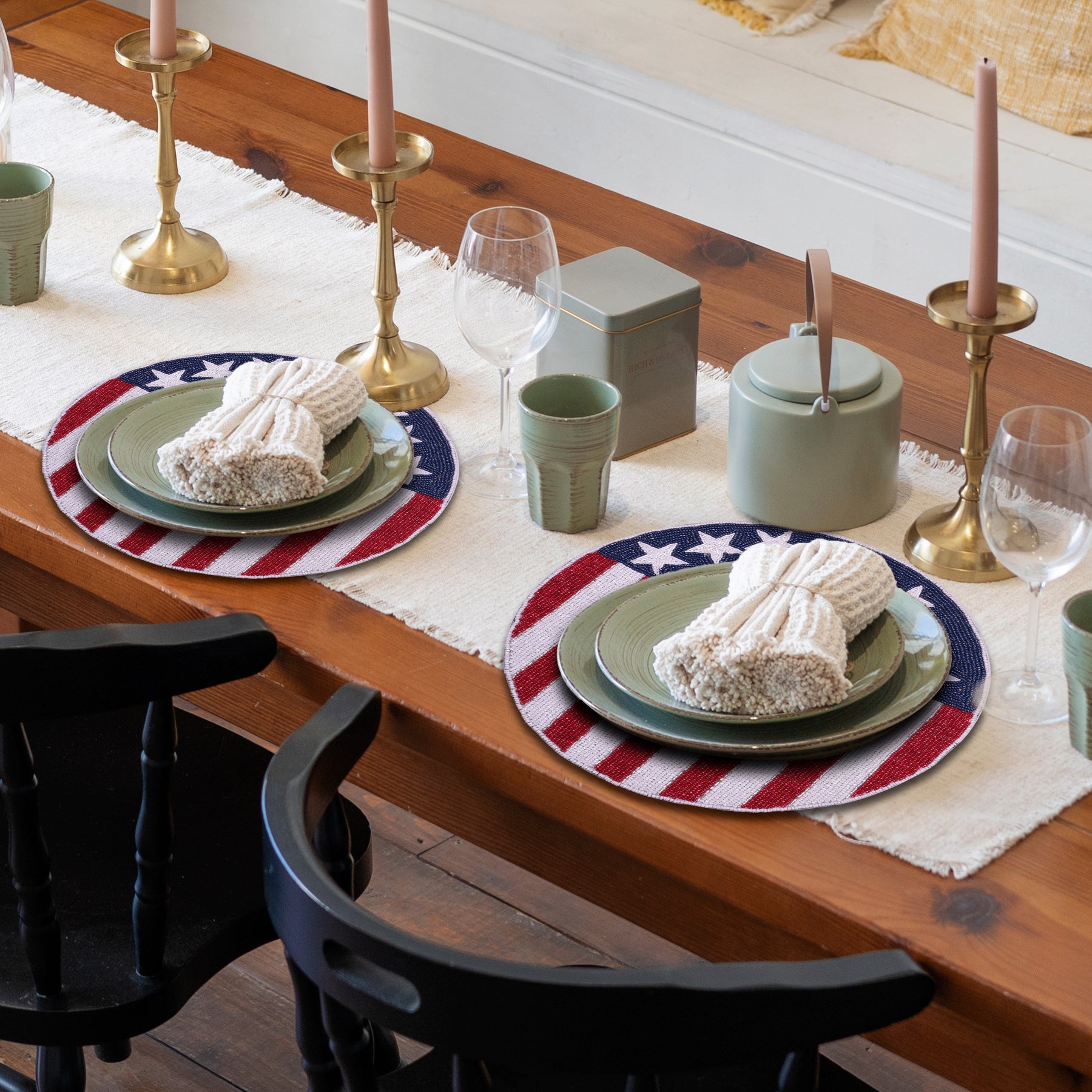USA Flag Round Beaded Placemats - Decozen