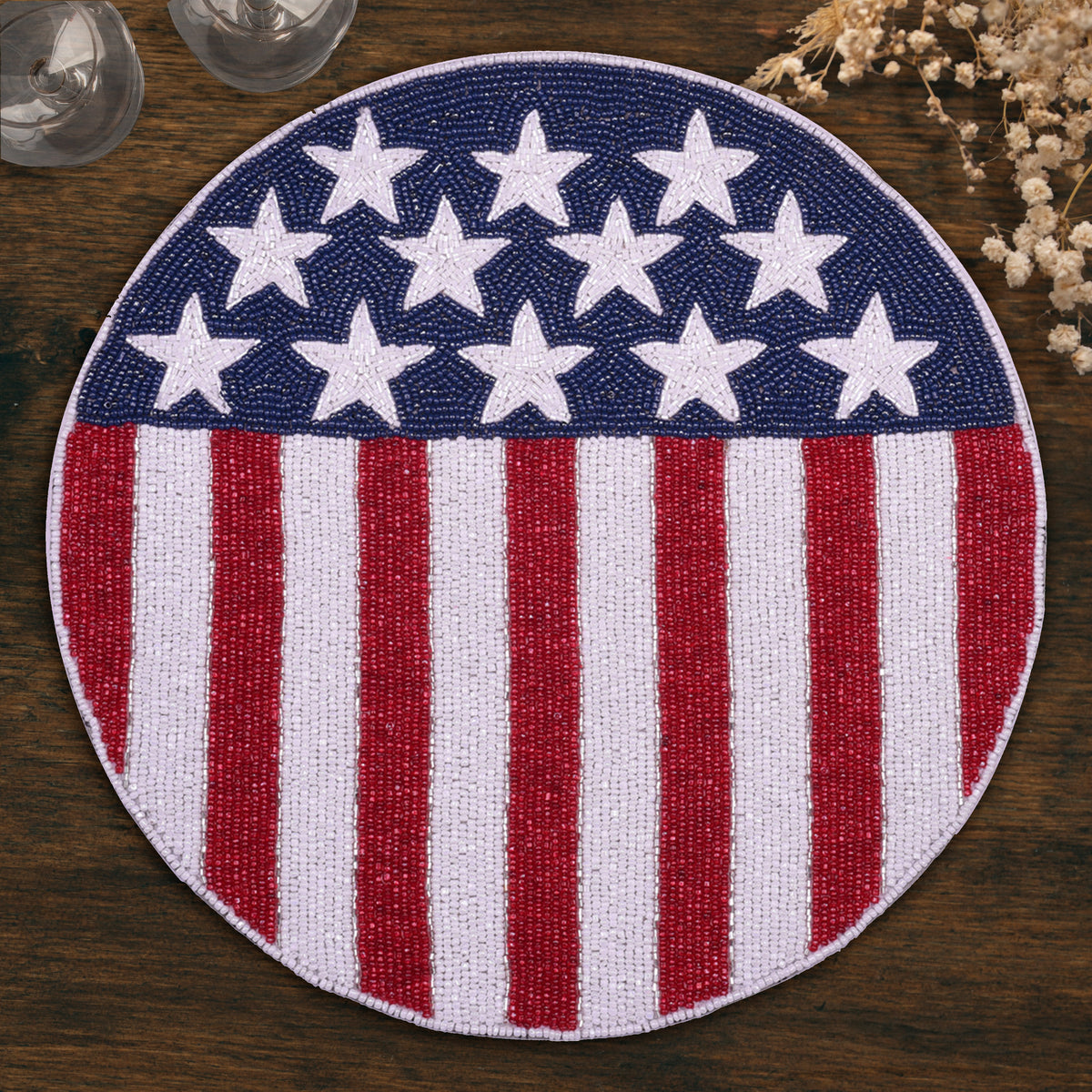 USA Flag Round Beaded Placemats - Decozen