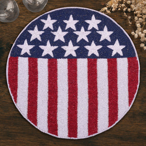 USA Flag Round Beaded Placemats - Decozen