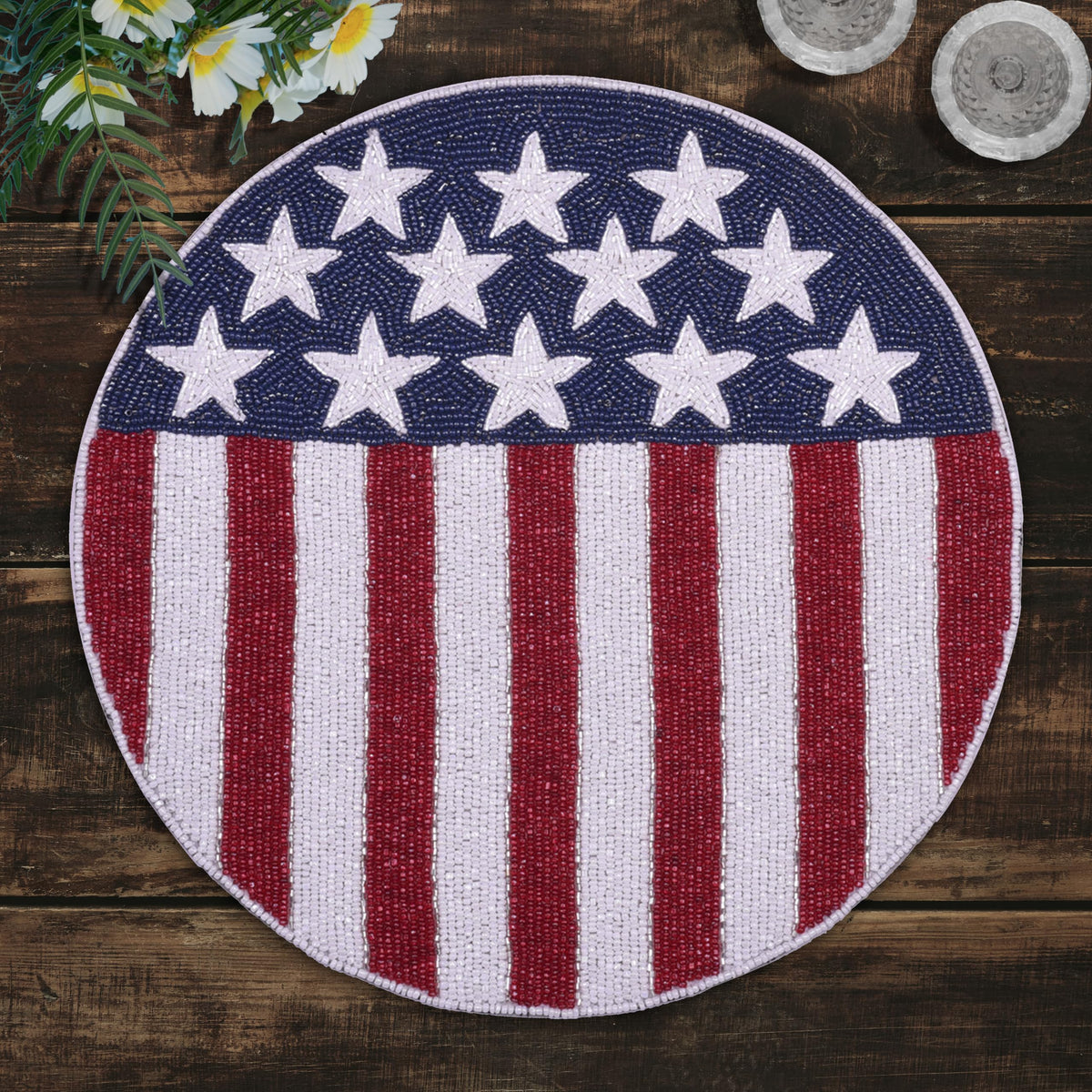 USA Patriotic Flag Round Beaded Placemats - Decozen