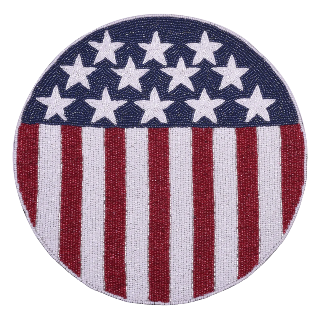USA Patriotic Flag Round Beaded Placemats - Decozen