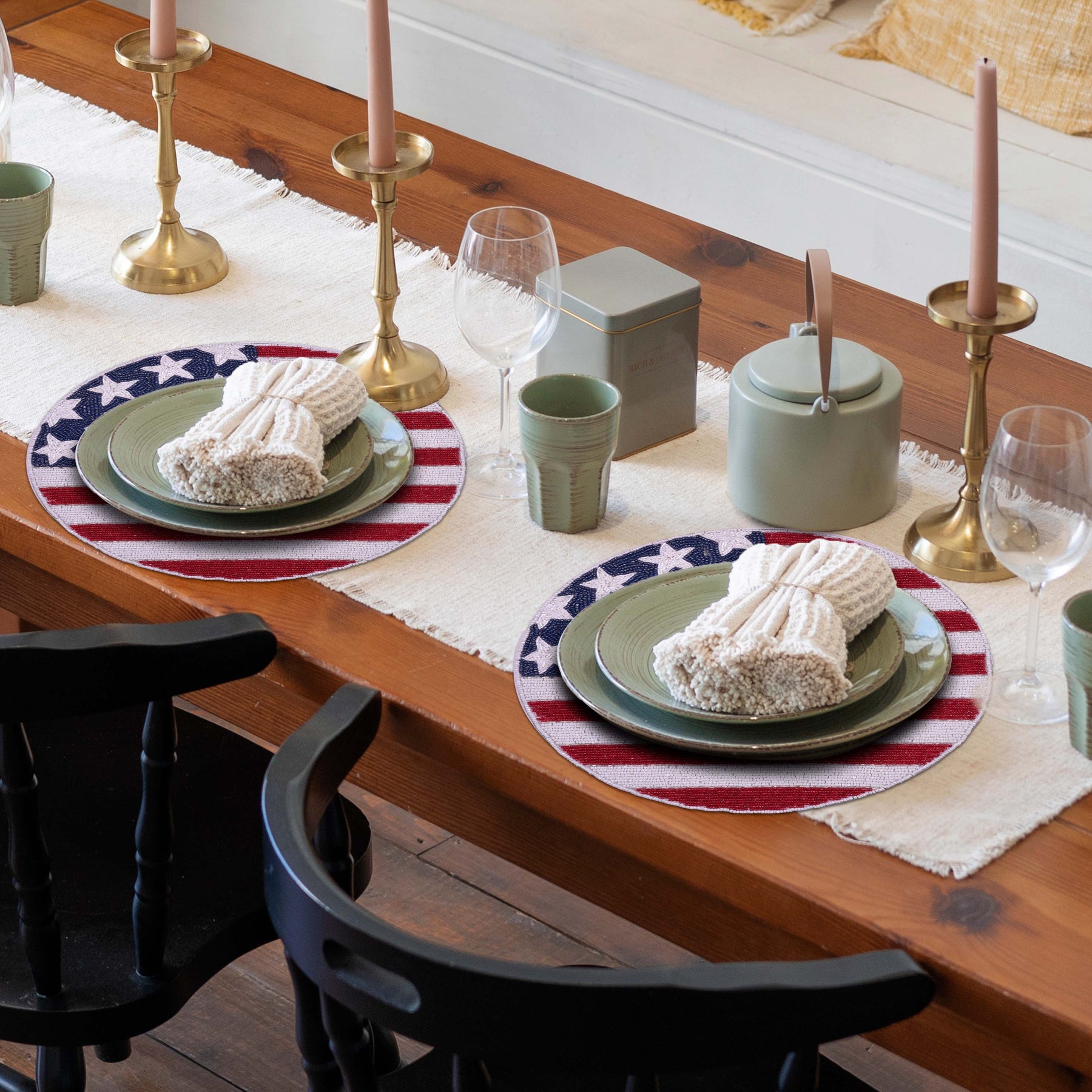 USA Flag Round Beaded Placemats - Decozen
