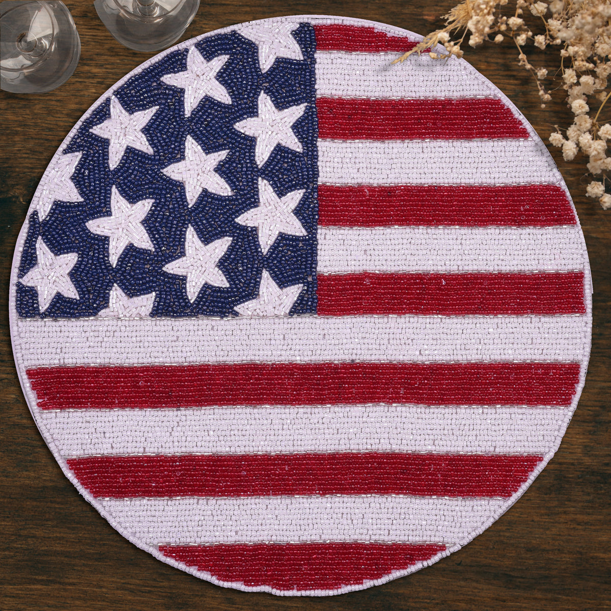 USA Flag Round Beaded Placemats - Decozen