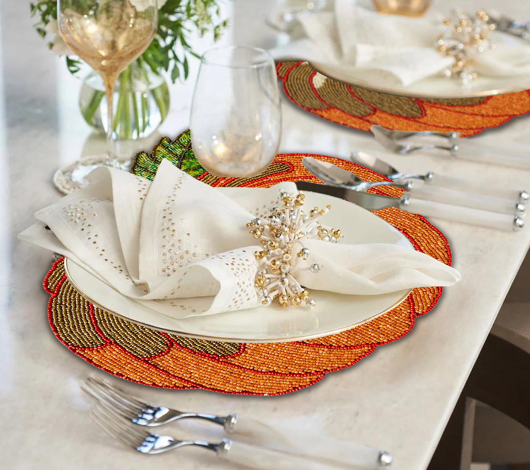 Jadon Ember – Beaded Placemats, The Jadon Autumn Collection Artistic Decorative Dining Table Décor - Decozen