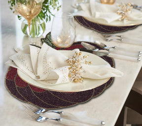 Set of two embroidered beaded placemats featuring the Lugh Maple design from PM 2020, 12x13.5 inches, autumn-themed table décor.
