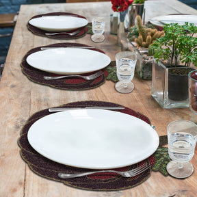 Set of two Lugh Maple beaded placemats from the Autumn Collection, embroidered decorative dining table décor, 12x13.5 inches.