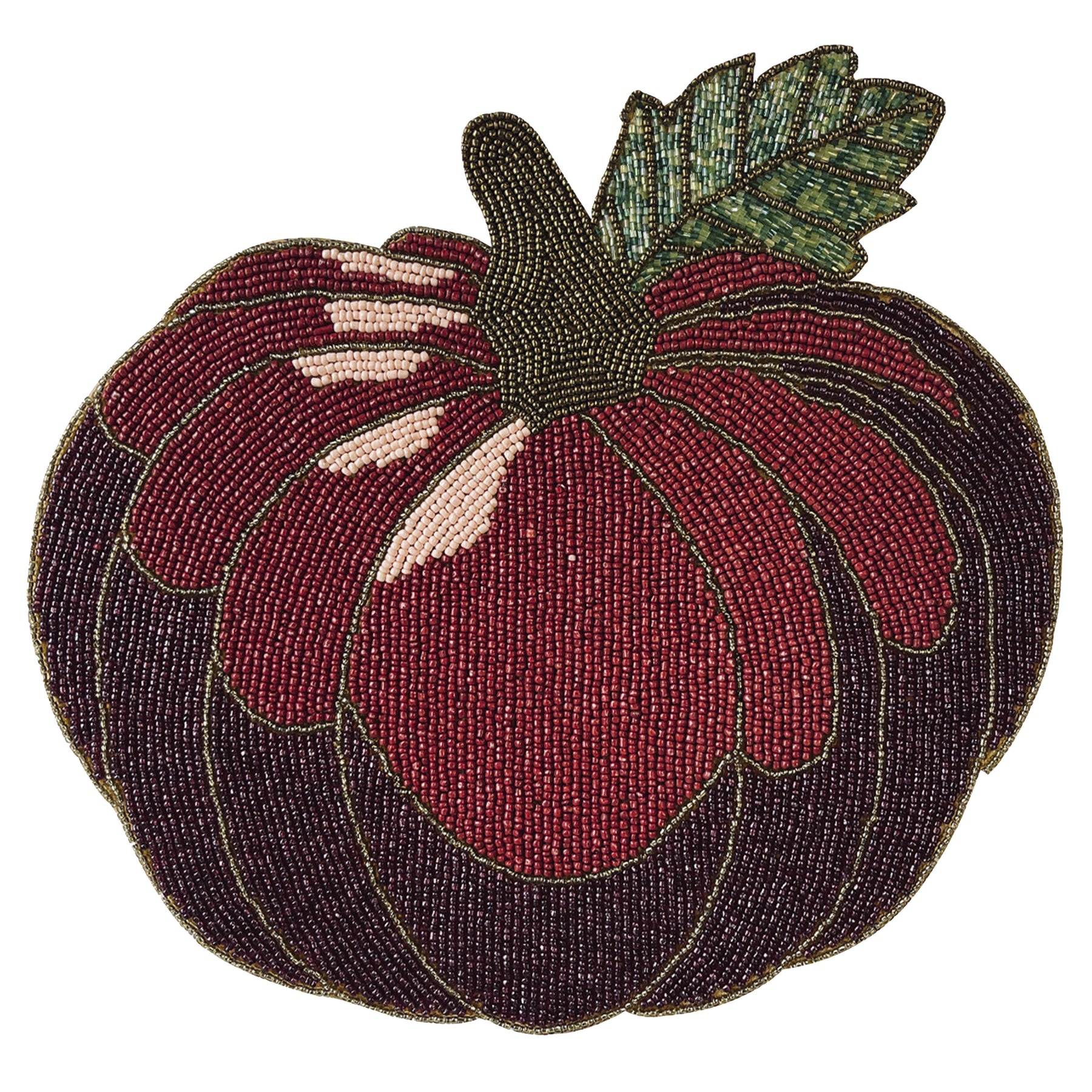 Set of two Lugh Maple beaded placemats from PM 2020, embroidered with autumn maple design, 12x13.5 inches for decorative dining.