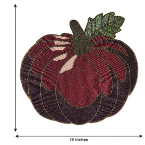 Set of two Lugh Maple beaded placemats from PM 2020, embroidered decorative dining table décor, 12x13.5 inches, autumn collection