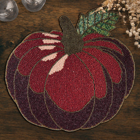 Set of two Lugh Maple embroidered beaded placemats from the Lugh Autumn Collection, decorative 12x13.5 inch table decor.