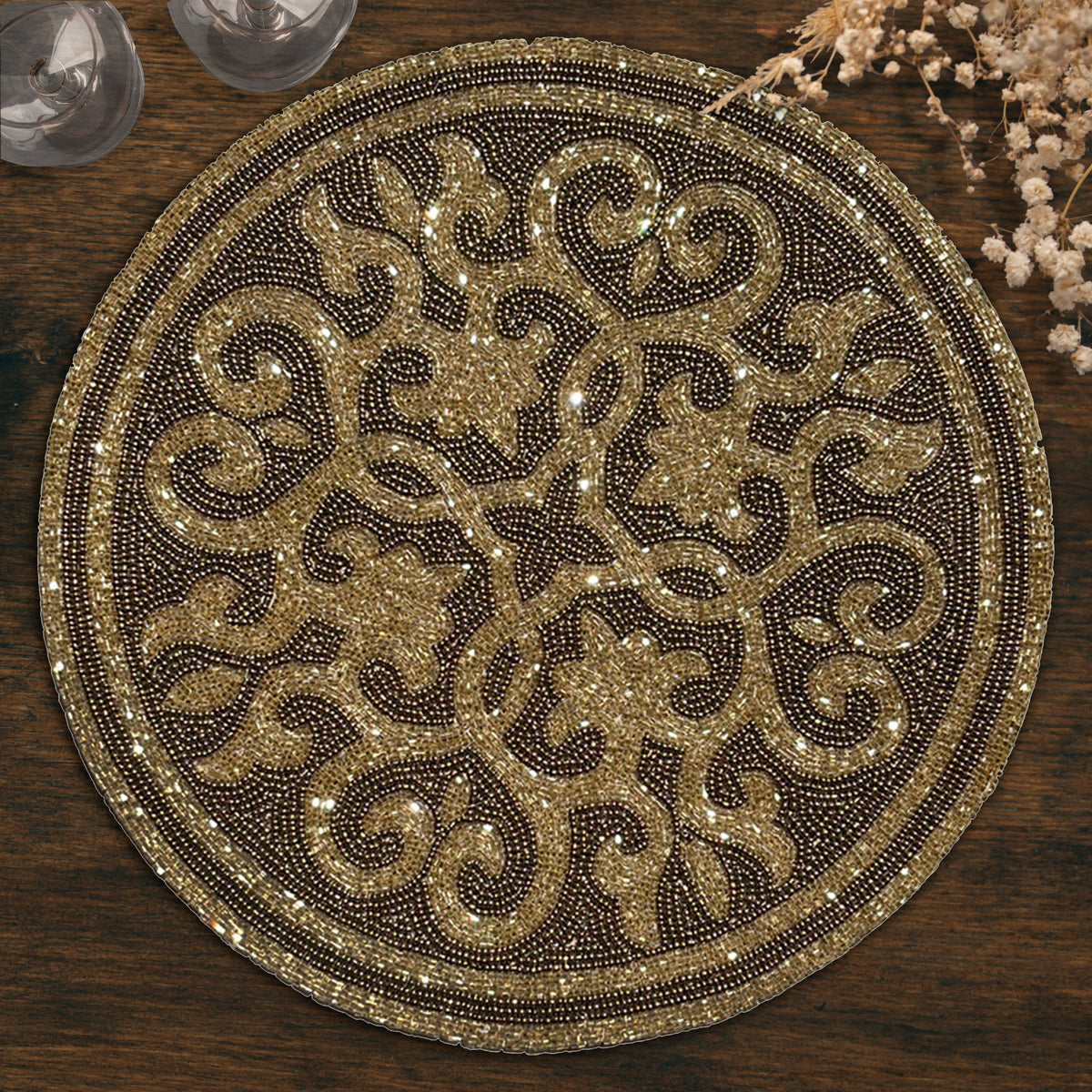 Jolin Grace – Beaded Placemats, The Jolin Collection Elegant Decorative Dining Table Décor 14 inch - Decozen