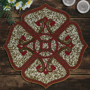 Crimson Frost – Beaded Placemats in Gold Red White, Elegant Decorative Dining Table Décor 15 inch - Decozen