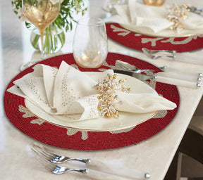 Radiant Charm – Stylish Red Beaded Placemats, Elegant Decorative Dining Table Décor 14 inch - Decozen