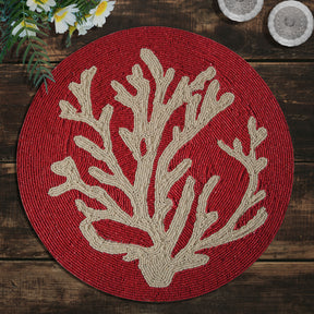 Radiant Charm – Stylish Red Beaded Placemats, Elegant Decorative Dining Table Décor 14 inch - Decozen