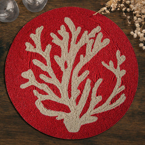 Radiant Charm – Stylish Red Beaded Placemats, Elegant Decorative Dining Table Décor 14 inch - Decozen