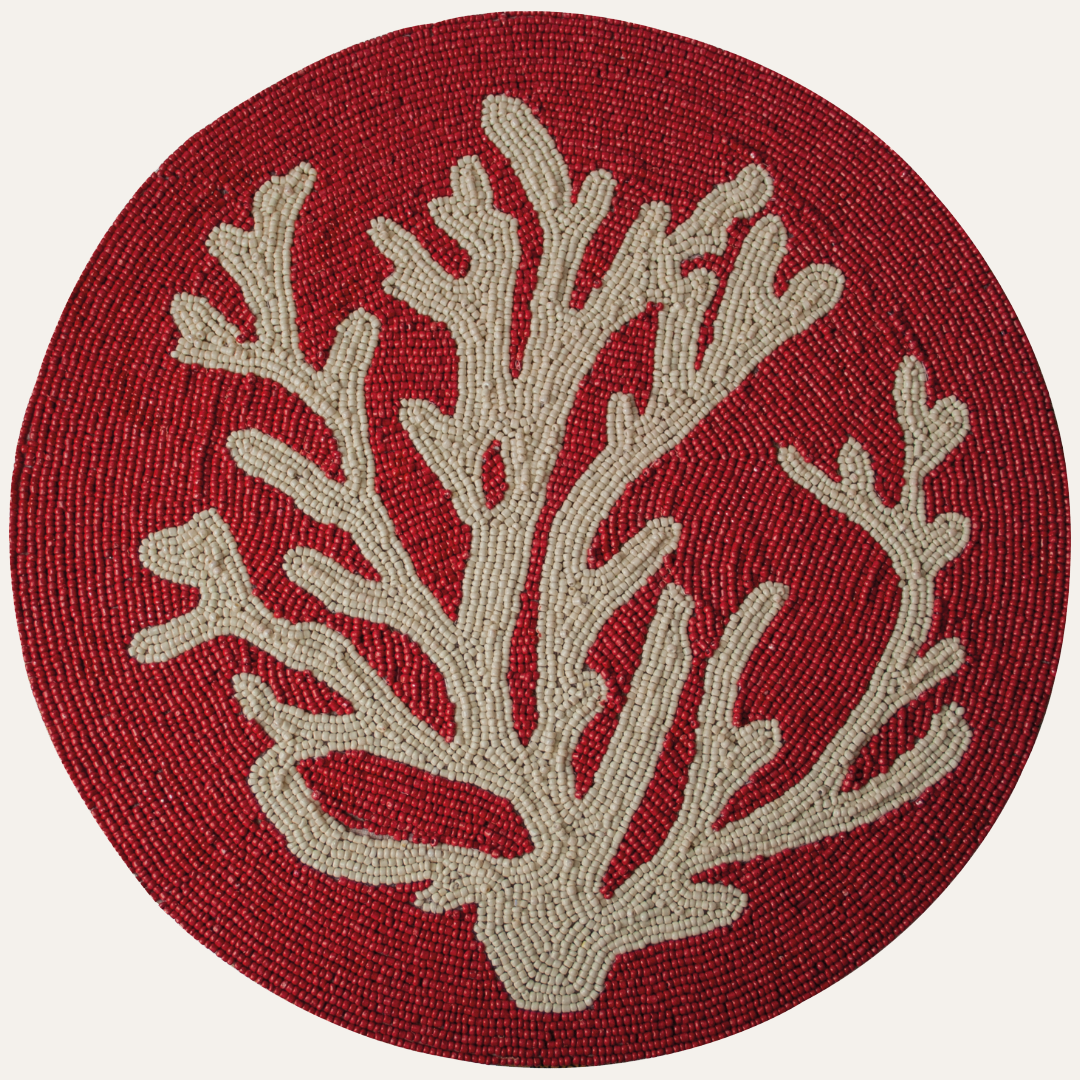 Radiant Charm – Stylish Red Beaded Placemats, Elegant Decorative Dining Table Décor 14 inch - Decozen