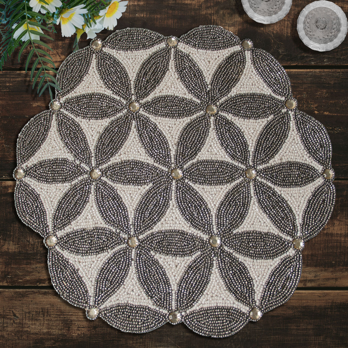 The Naughton Beaded Placemats – Luxurious Decorative Dining Table Décor 14 inch - Decozen