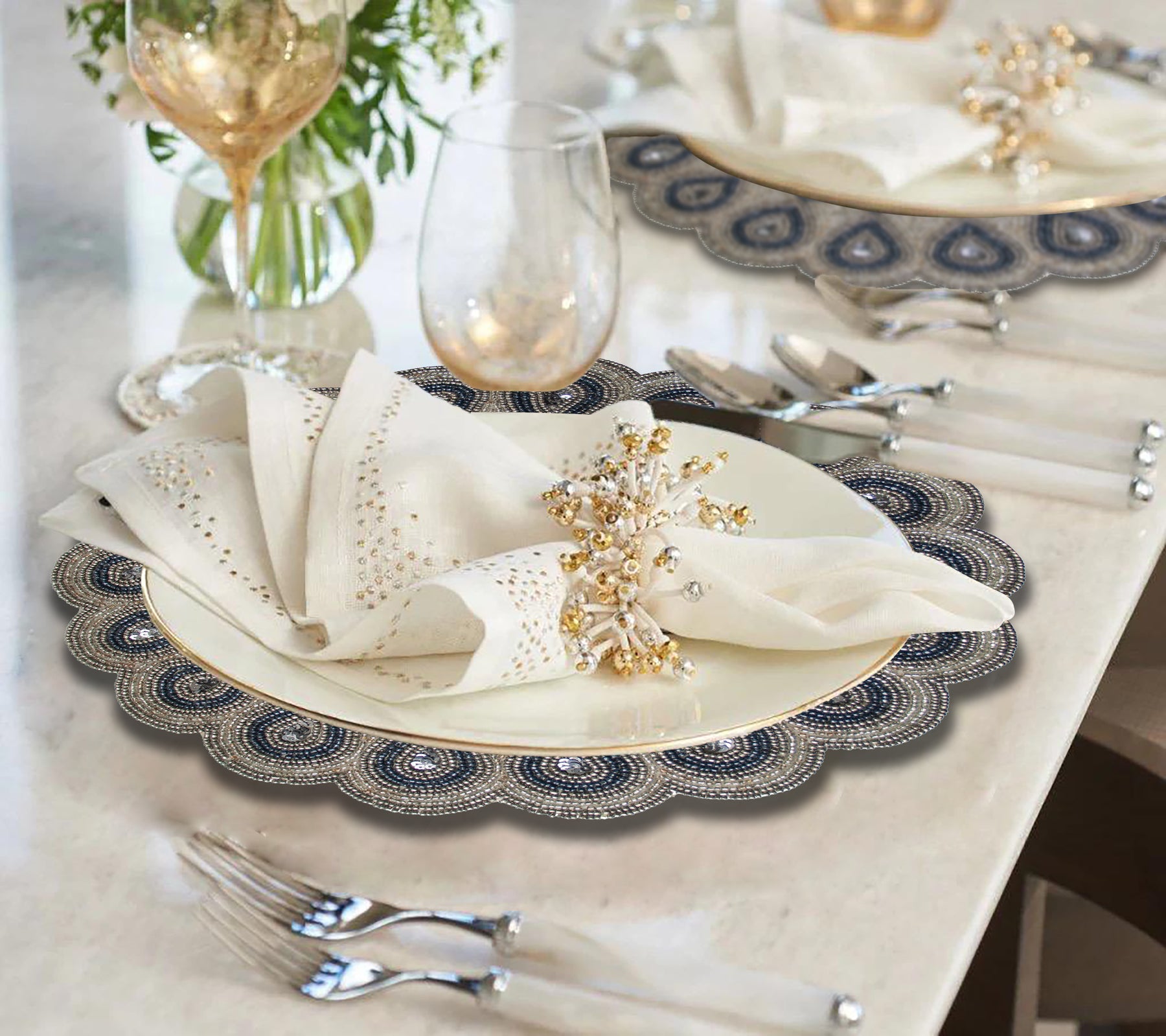 The Dodgens Charger Plates Beaded Placemats - Decozen