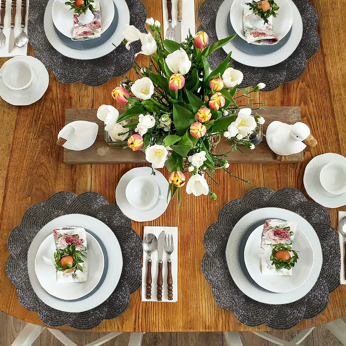 Jovie Bloom Beaded Placemats - Decorative Dining Table Décor 14 inch - Decozen