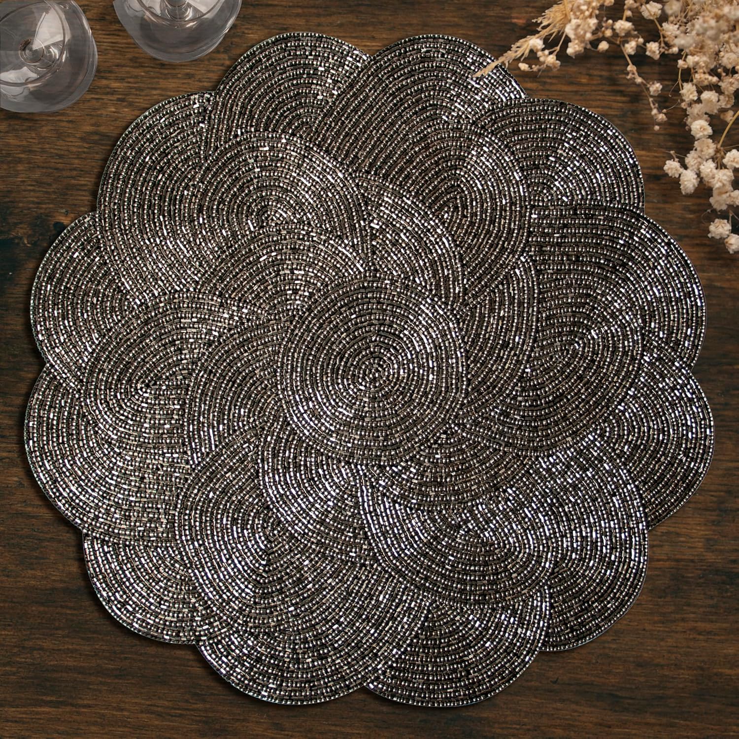 Jovie Bloom Beaded Placemats - Decorative Dining Table Décor 14 inch - Decozen