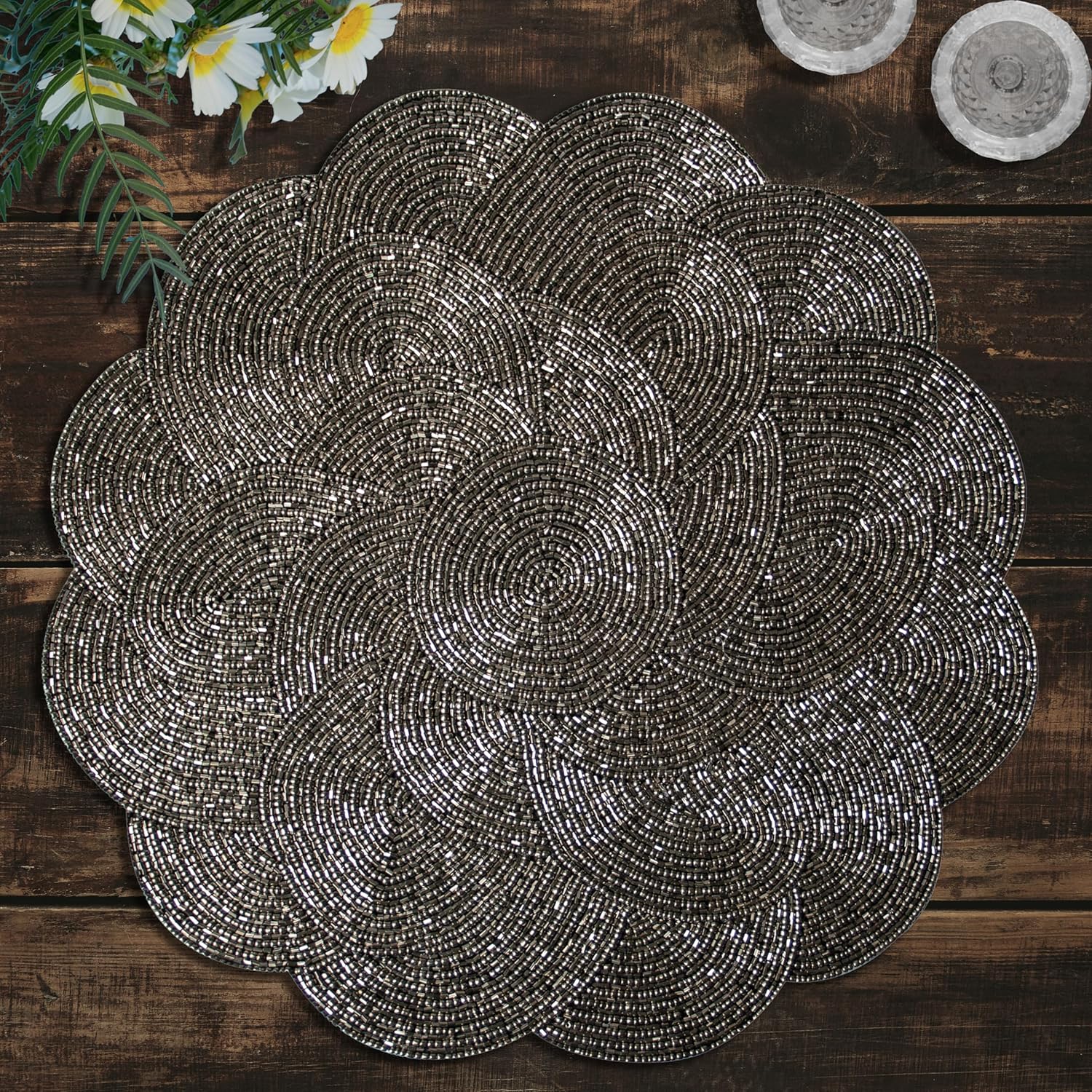 Jovie Bloom Beaded Placemats - Decorative Dining Table Décor 14 inch - Decozen