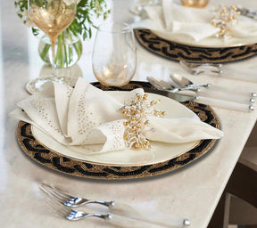 Round Beaded Placemats - 14" Heat-Resistant Table Mats in Black and Gold - Decozen