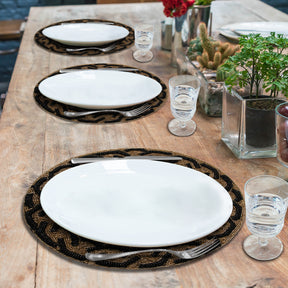 Round Beaded Placemats - 14" Heat-Resistant Table Mats in Black and Gold - Decozen