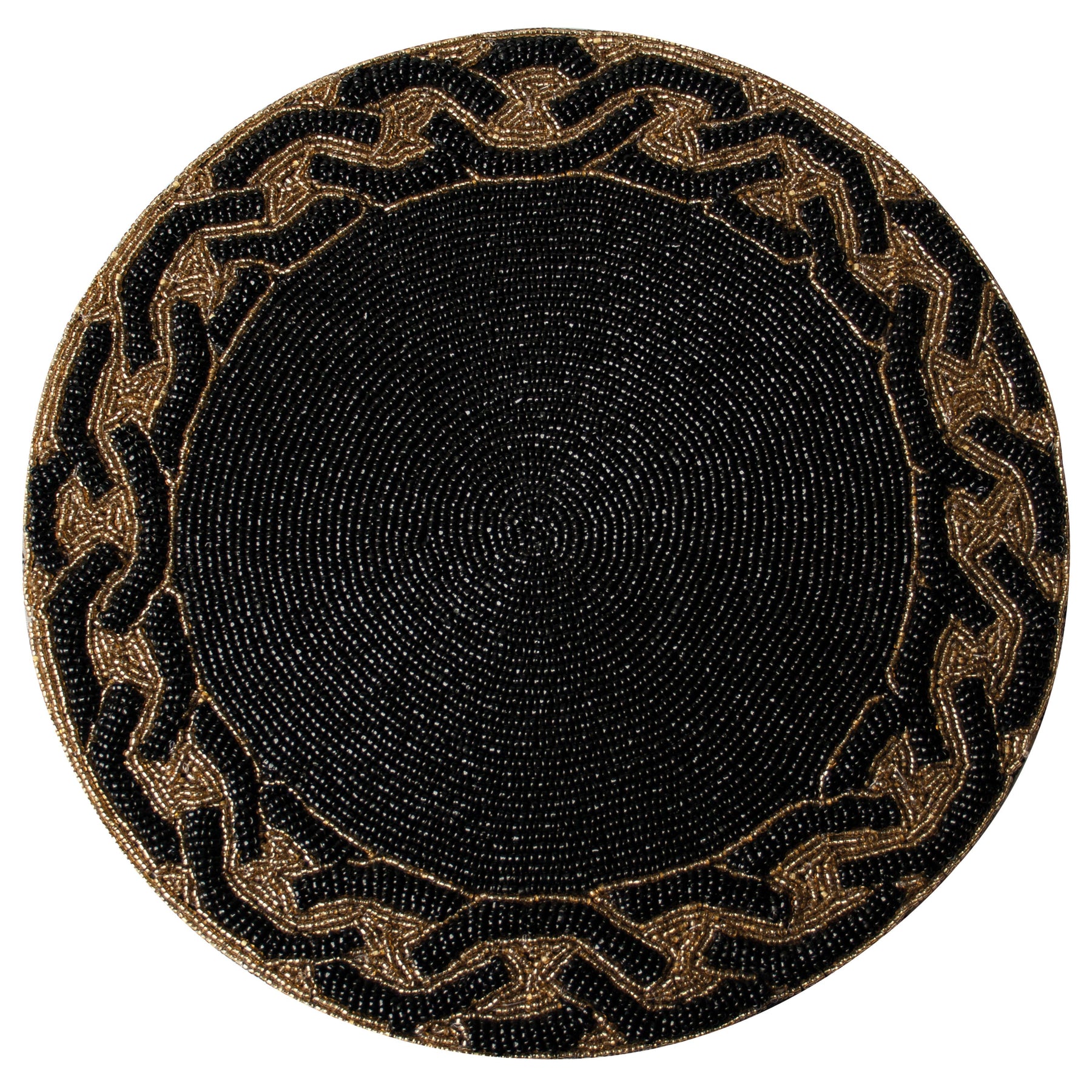 Round Beaded Placemats - 14" Heat-Resistant Table Mats in Black and Gold - Decozen