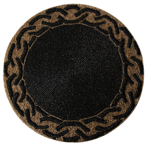 Round Beaded Placemats - 14" Heat-Resistant Table Mats in Black and Gold - Decozen