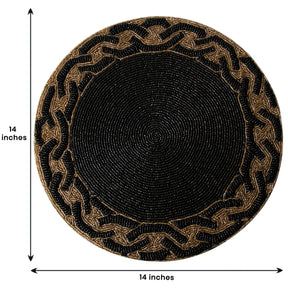 Round Beaded Placemats - 14" Heat-Resistant Table Mats in Black and Gold - Decozen