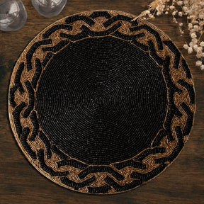 Round Beaded Placemats - 14" Heat-Resistant Table Mats in Black and Gold - Decozen