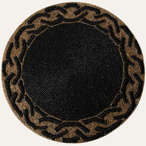Round Beaded Placemats - 14" Heat-Resistant Table Mats in Black and Gold - Decozen