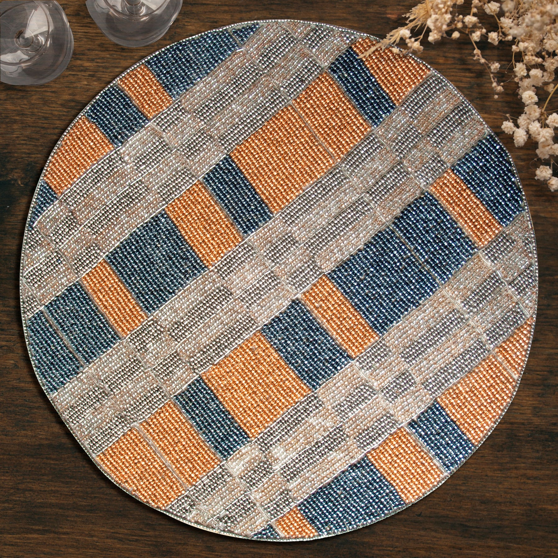 Luna Crest – Elegant Beaded Placemats, Luxurious Decorative Dining Table Décor 14 inch - Decozen