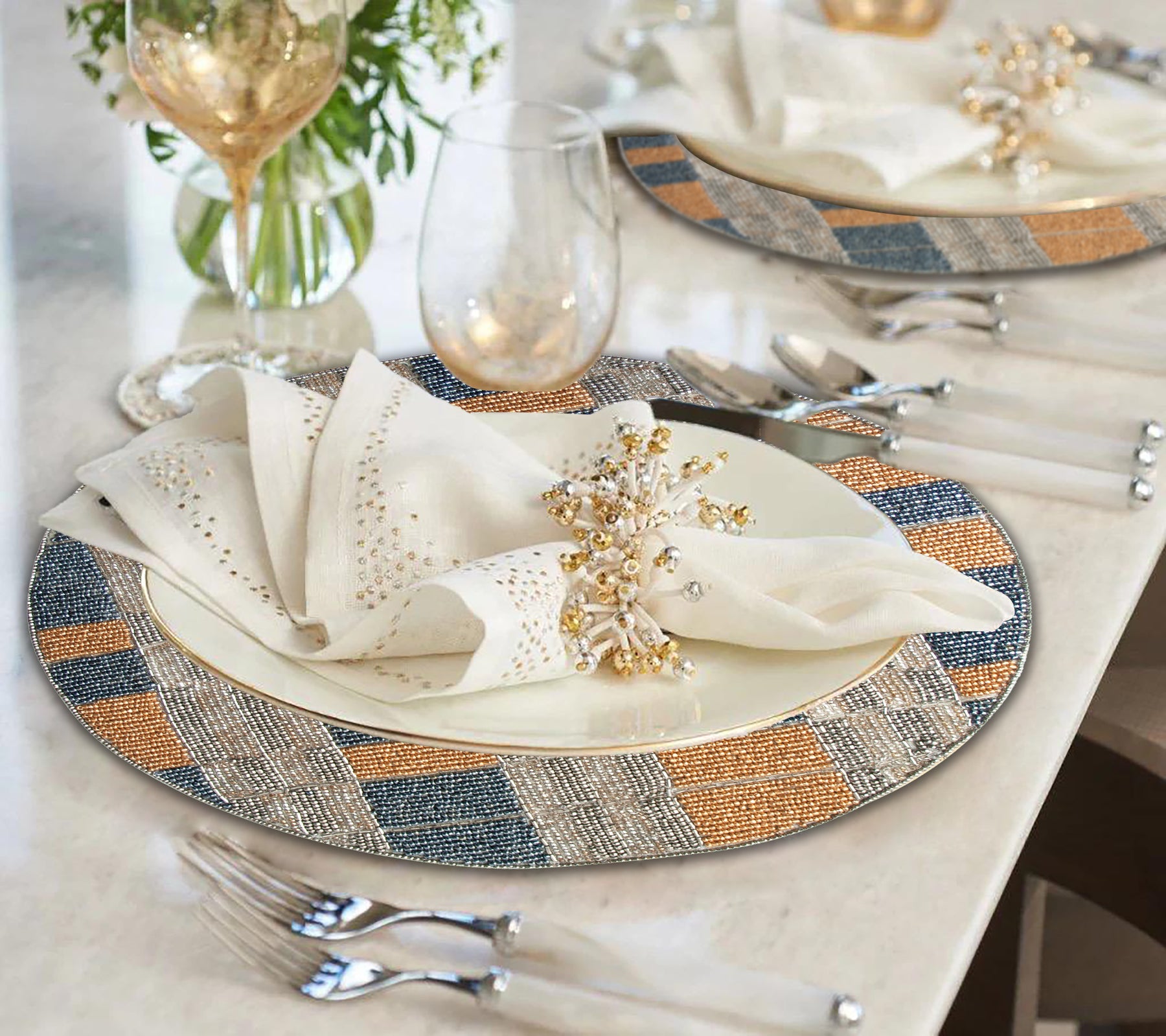 Luna Crest – Elegant Beaded Placemats, Luxurious Decorative Dining Table Décor 14 inch - Decozen