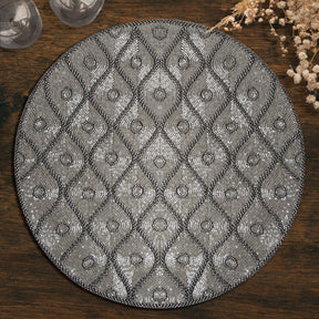 Embroidered beaded placemats featuring intricate beadwork and embroidery, ideal for elegant table settings.