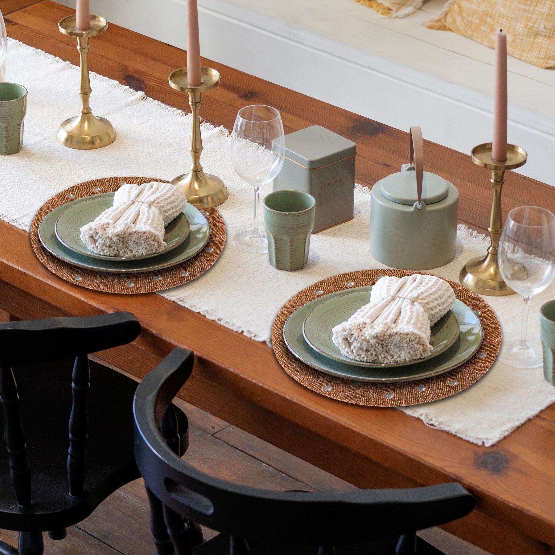 Clement Meadow – Beaded Placemats, The Clement Collection Artistic Decorative Dining Table Décor 14 inch - Decozen