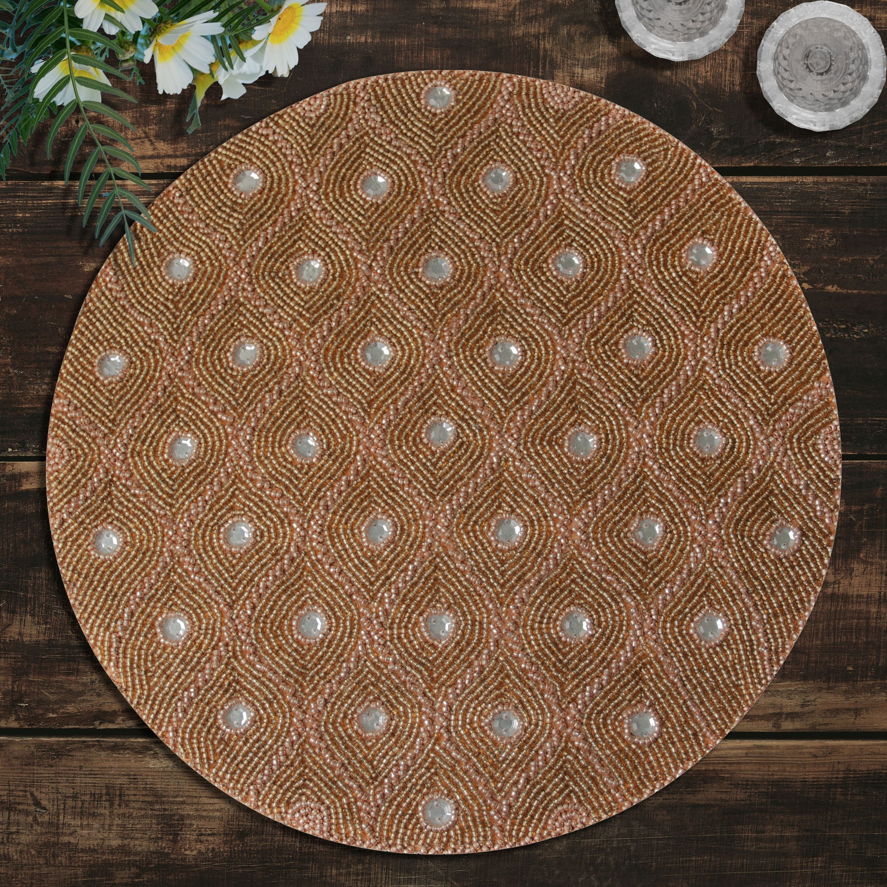 Clement Meadow – Beaded Placemats, The Clement Collection Artistic Decorative Dining Table Décor 14 inch - Decozen