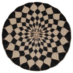 Ebony Drift – Round Beaded Placemats in Black Beige, Luxurious Decorative Dining Table Accent 14 inch - Decozen