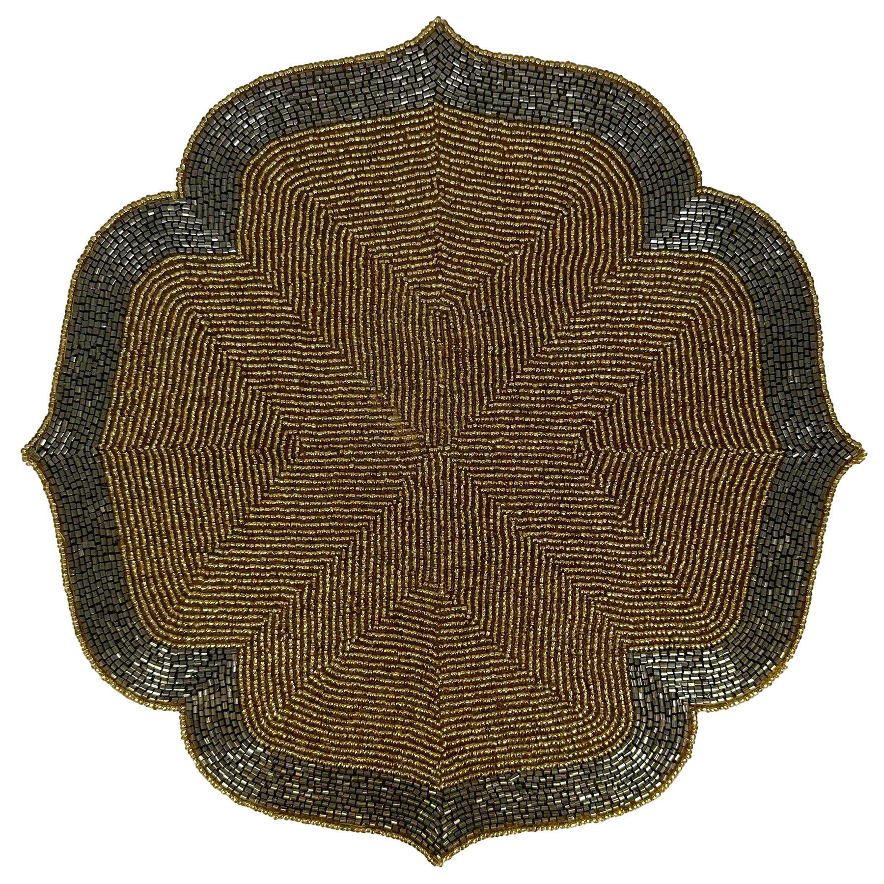 Gilded Shine – Beaded Placemats in Gold and Silver, Artistic Heat-Resistant Dining Table Décor 14 inch - Decozen