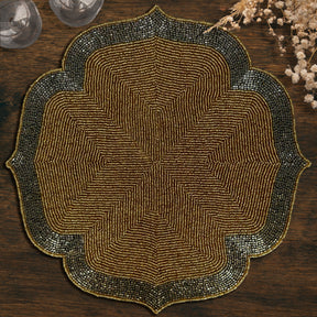 Gilded Shine – Beaded Placemats in Gold and Silver, Artistic Heat-Resistant Dining Table Décor 14 inch - Decozen