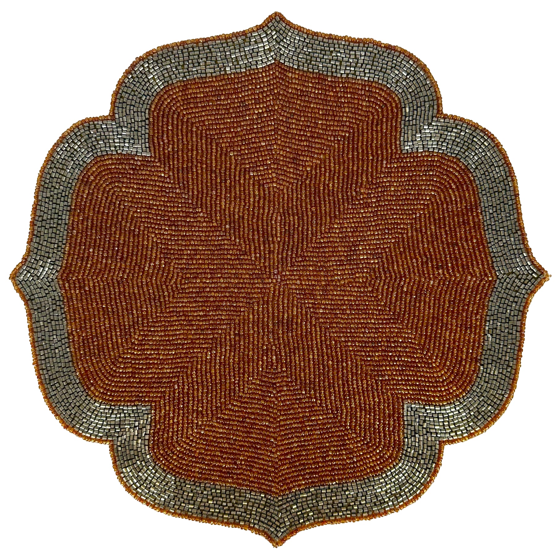 Sunset Frost – Beaded Placemats in Burnt Orange and Silver, Luxurious Decorative Dining Table Accent 14 inch - Decozen