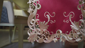 Burgundy Charm – Burgundy Gold Table Doilies, Chantelle Collection Artistic Table Décor 15 inch