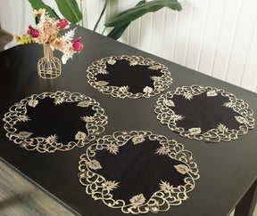 Midnight Gold – Black Gold Table Doilies, Tarantino Collection Decorative Table Linen 15 inch - Decozen