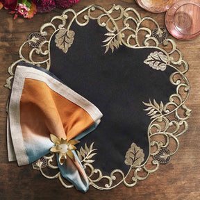 Midnight Gold – Black Gold Table Doilies, Tarantino Collection Decorative Table Linen 15 inch - Decozen