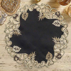 Midnight Gold – Black Gold Table Doilies, Tarantino Collection Decorative Table Linen 15 inch - Decozen