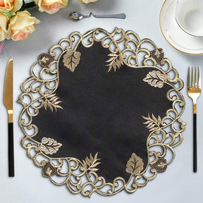Midnight Gold – Black Gold Table Doilies, Tarantino Collection Decorative Table Linen 15 inch - Decozen