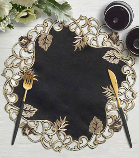 Midnight Gold – Black Gold Table Doilies, Tarantino Collection Decorative Table Linen 15 inch - Decozen