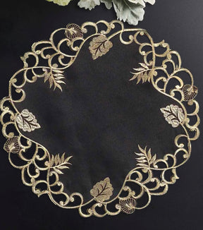 Midnight Gold – Black Gold Table Doilies, Tarantino Collection Decorative Table Linen 15 inch - Decozen
