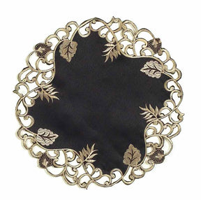 Midnight Gold – Black Gold Table Doilies, Tarantino Collection Decorative Table Linen 15 inch - Decozen